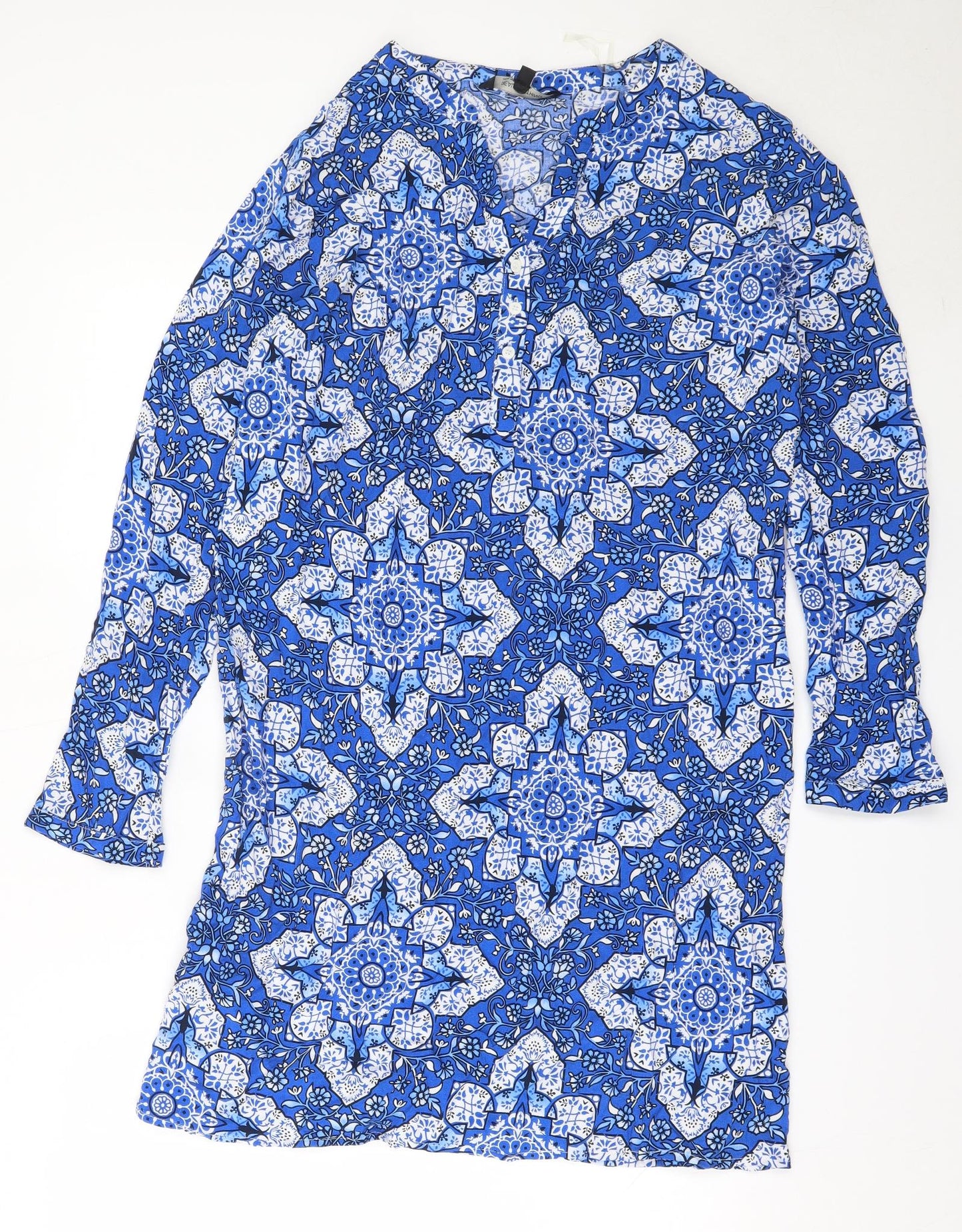Real Clothing Womens Blue Geometric Viscose Mini  Size XL  V-Neck