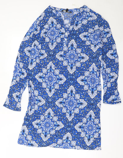 Real Clothing Womens Blue Geometric Viscose Mini  Size XL  V-Neck
