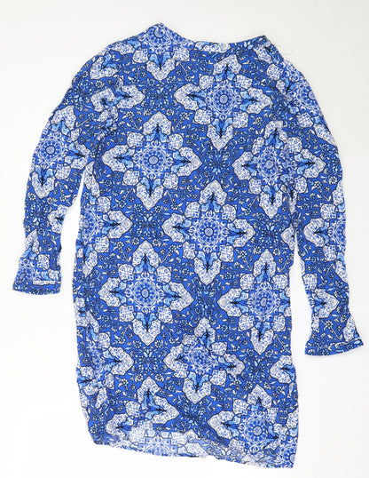 Real Clothing Womens Blue Geometric Viscose Mini  Size XL  V-Neck