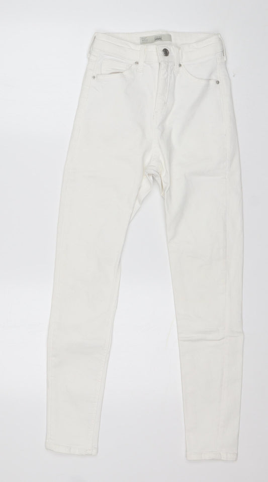 Topshop Womens White  Cotton Skinny Jeans Size 25 in L30 in Regular Buckle