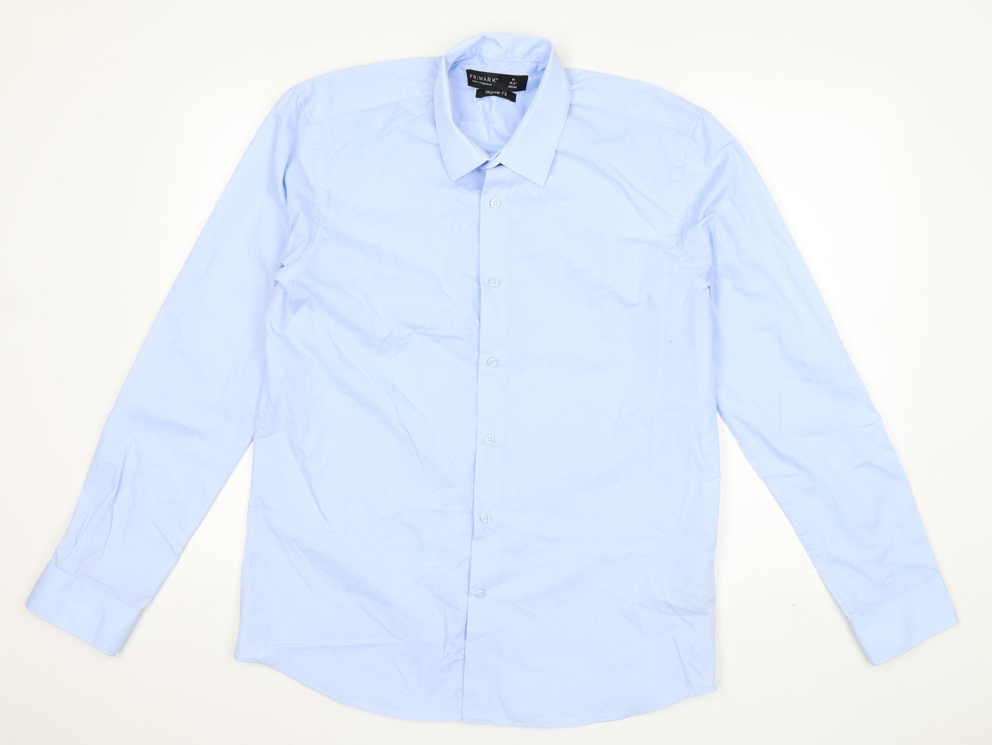 Primark Mens Blue  Polyester  Button-Up Size 15.5 Collared Button