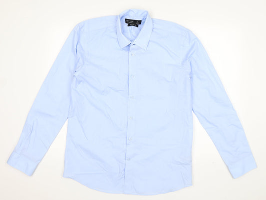 Primark Mens Blue  Polyester  Button-Up Size 15.5 Collared Button