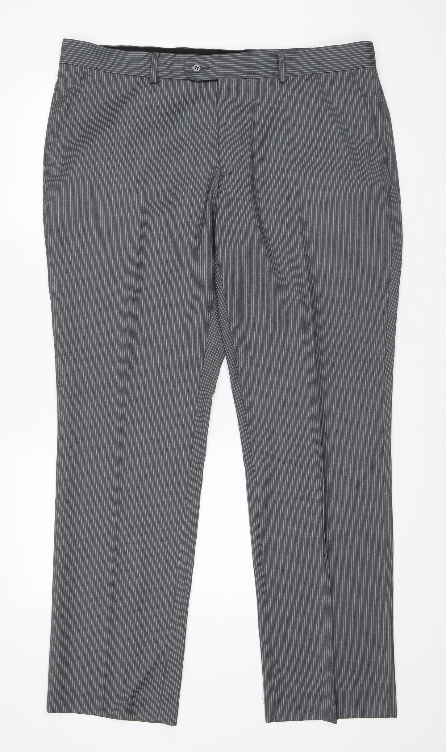 Burton Mens Grey Striped Polyester Trousers  Size 38 in L31 in Regular Zip