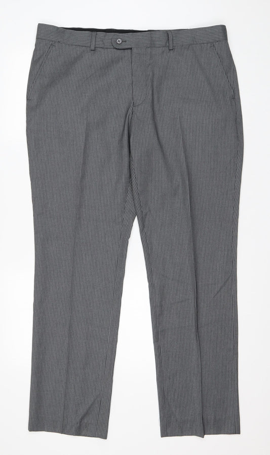 Burton Mens Grey Striped Polyester Trousers  Size 38 in L31 in Regular Zip