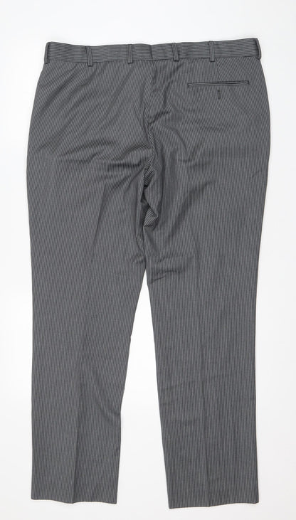 Burton Mens Grey Striped Polyester Trousers  Size 38 in L31 in Regular Zip