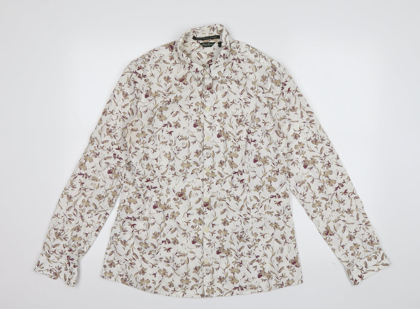 Mens UK Size M Eddie Bauer Ivory  Button-Up Long Sleeve Casual Shirt