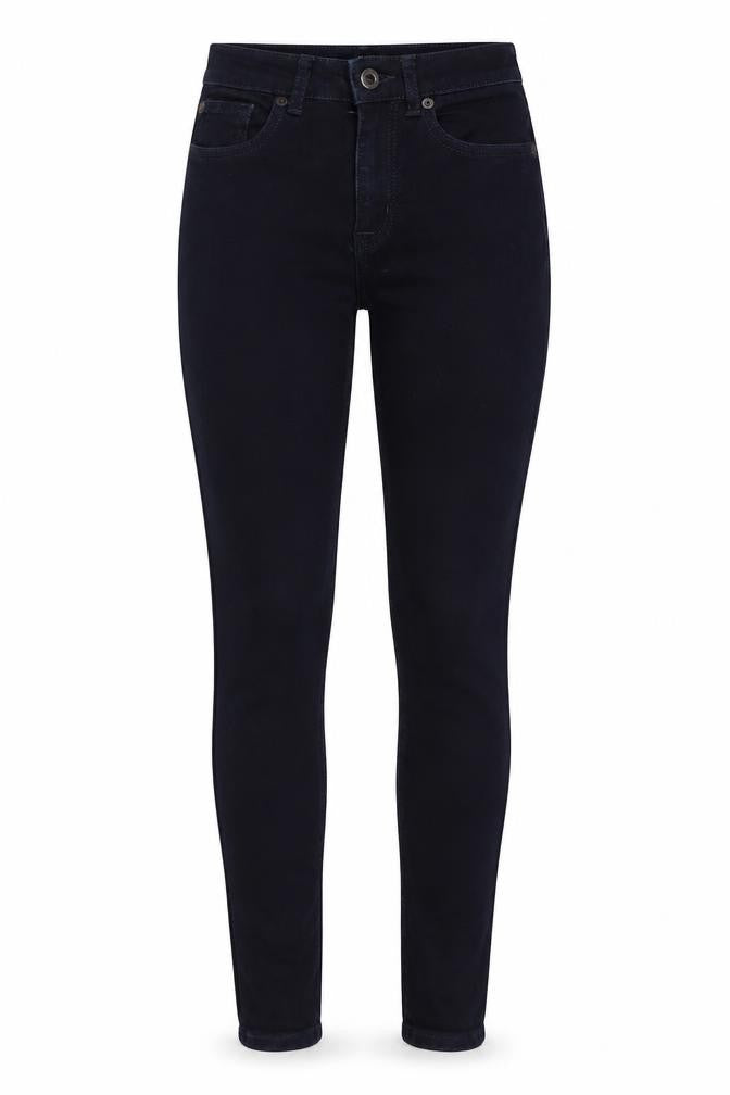 Front view of Jack Wills women’s blue cotton skinny jeans, size UK 26, in, 30-inch leg regular button