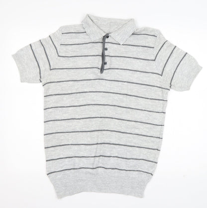 St Michael Mens Grey  Acrylic  Polo Size L Collared Pullover