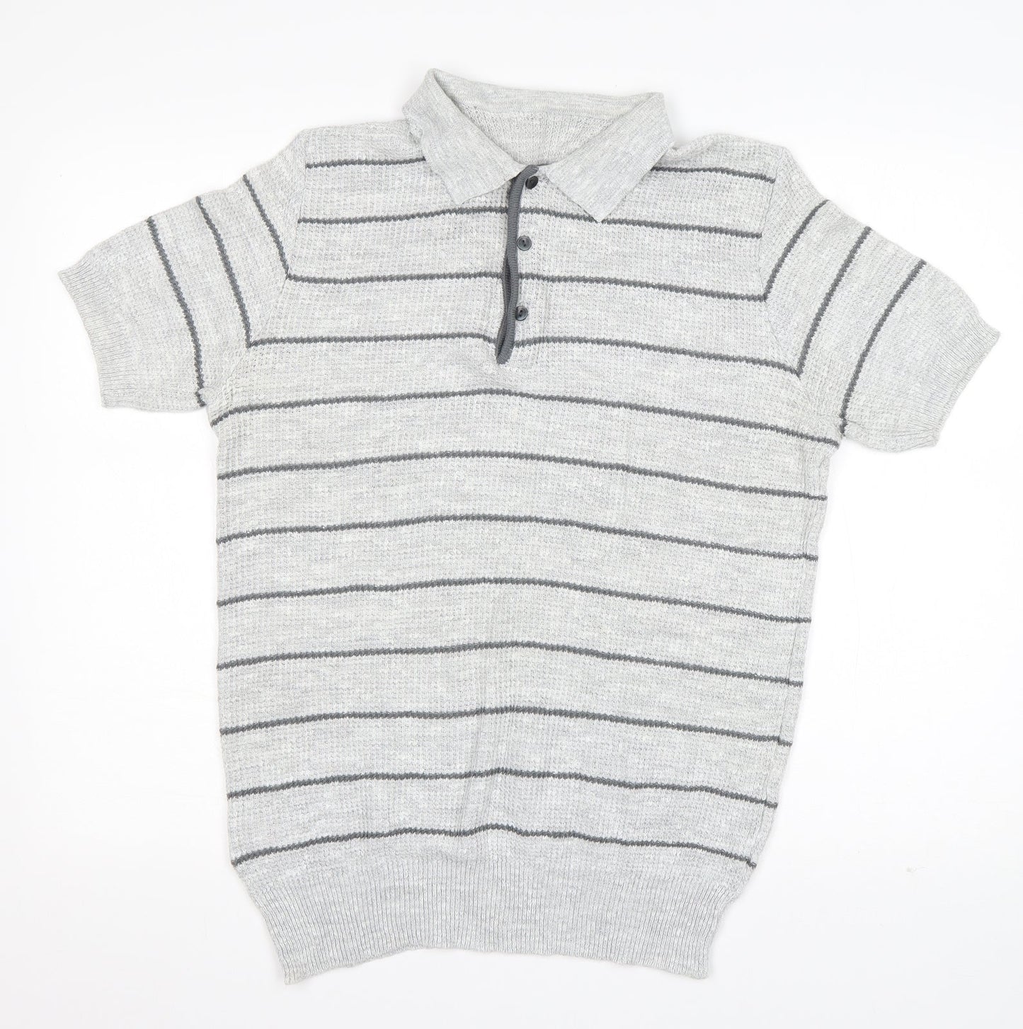 St Michael Mens Grey  Acrylic  Polo Size L Collared Pullover