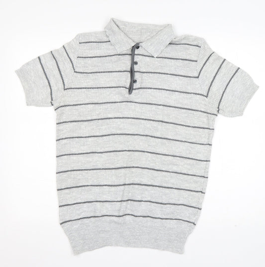 St Michael Mens Grey  Acrylic  Polo Size L Collared Pullover