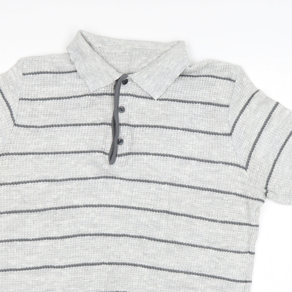 St Michael Mens Grey  Acrylic  Polo Size L Collared Pullover