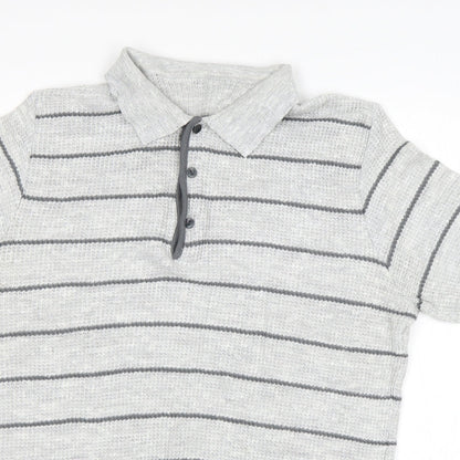 St Michael Mens Grey  Acrylic  Polo Size L Collared Pullover