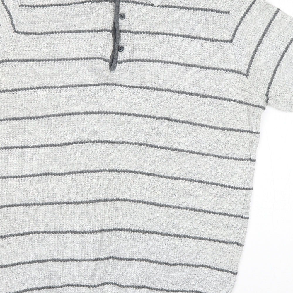 St Michael Mens Grey  Acrylic  Polo Size L Collared Pullover