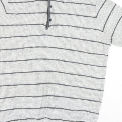 St Michael Mens Grey  Acrylic  Polo Size L Collared Pullover