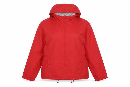 Front view of Evie women’s red jacket, size UK 16, zip