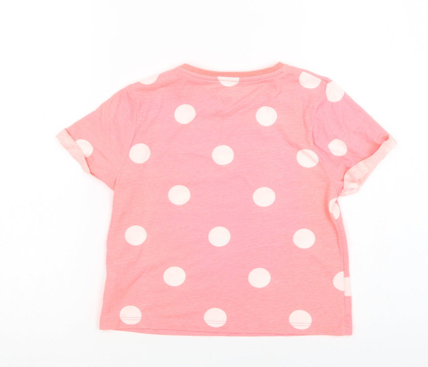 F&F Girls Pink Polka Dot Polyester Basic T-Shirt Size 7-8 Years Crew Neck  - Vacay