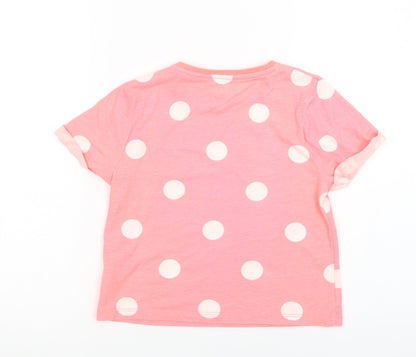 F&F Girls Pink Polka Dot Polyester Basic T-Shirt Size 7-8 Years Crew Neck  - Vacay