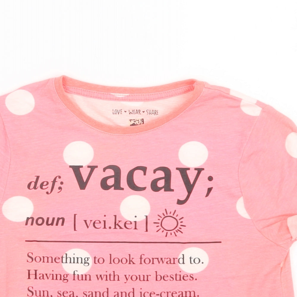 F&F Girls Pink Polka Dot Polyester Basic T-Shirt Size 7-8 Years Crew Neck  - Vacay