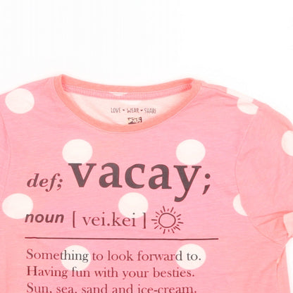 F&F Girls Pink Polka Dot Polyester Basic T-Shirt Size 7-8 Years Crew Neck  - Vacay