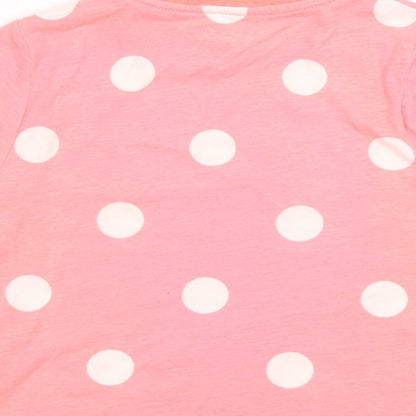 F&F Girls Pink Polka Dot Polyester Basic T-Shirt Size 7-8 Years Crew Neck  - Vacay