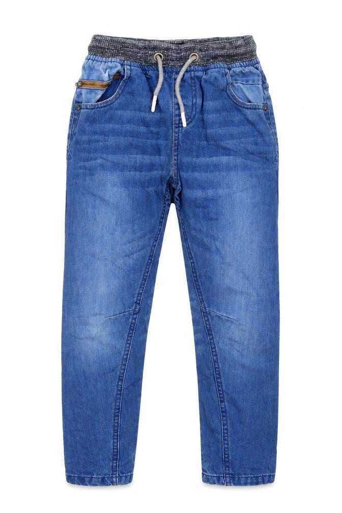 Front view of Next boys’ blue cotton straight jeans, size 9, months regular drawstring