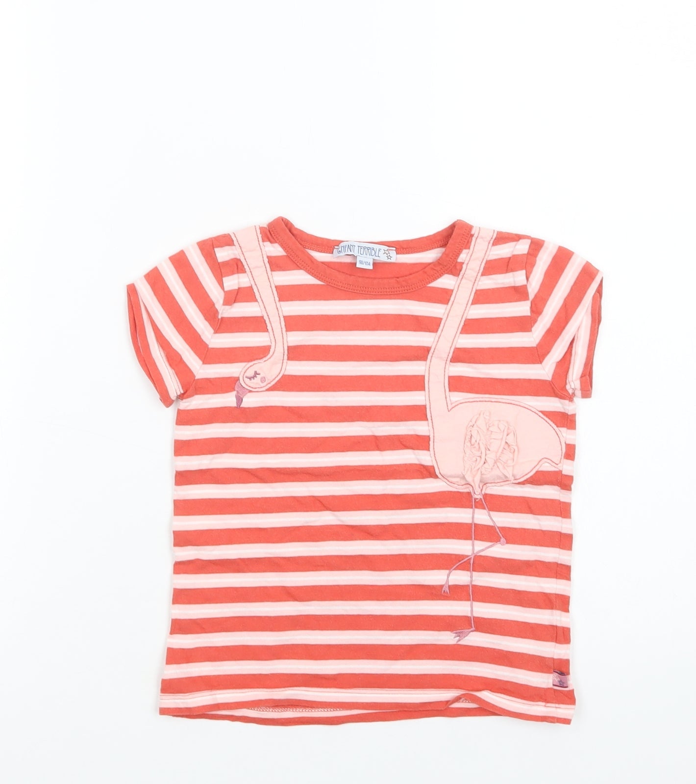 Enfant Terrible Girls Red Striped Cotton Basic T-Shirt Size 3-4 Years Crew Neck  - Flamingo