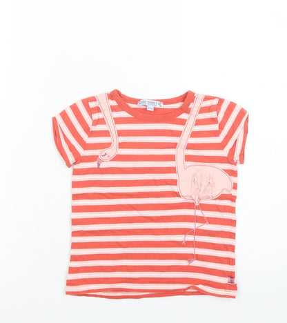Enfant Terrible Girls Red Striped Cotton Basic T-Shirt Size 3-4 Years Crew Neck  - Flamingo