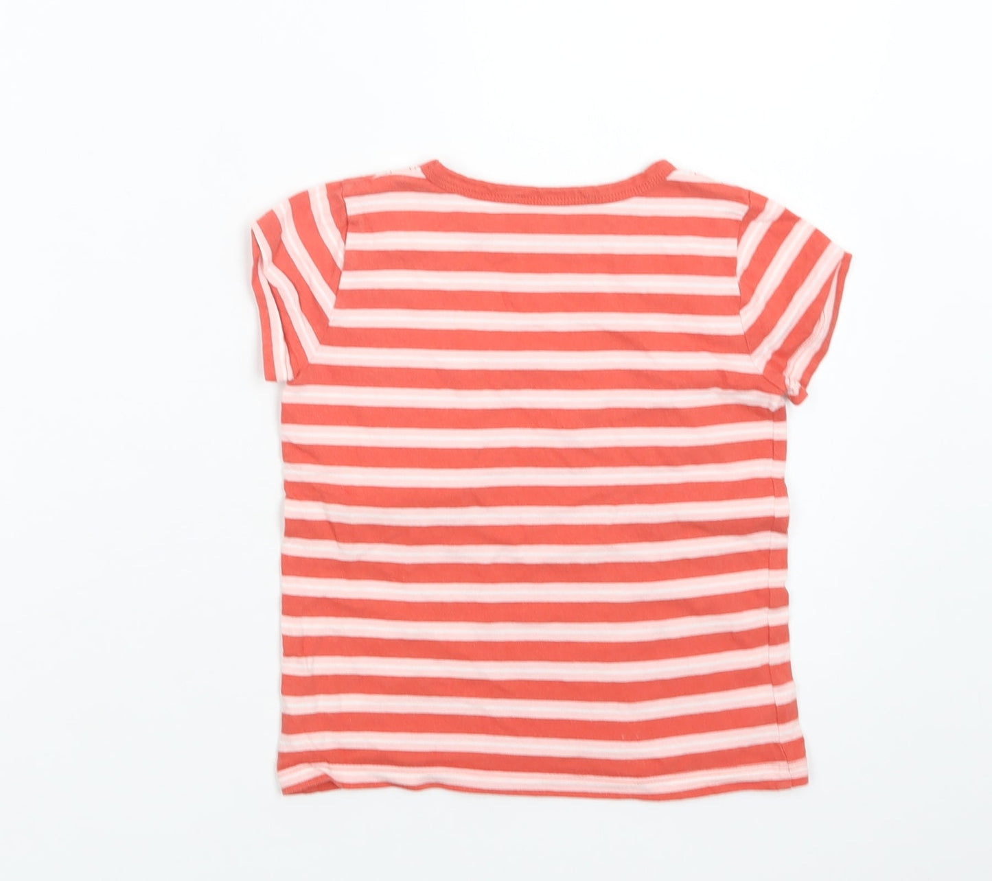 Enfant Terrible Girls Red Striped Cotton Basic T-Shirt Size 3-4 Years Crew Neck  - Flamingo
