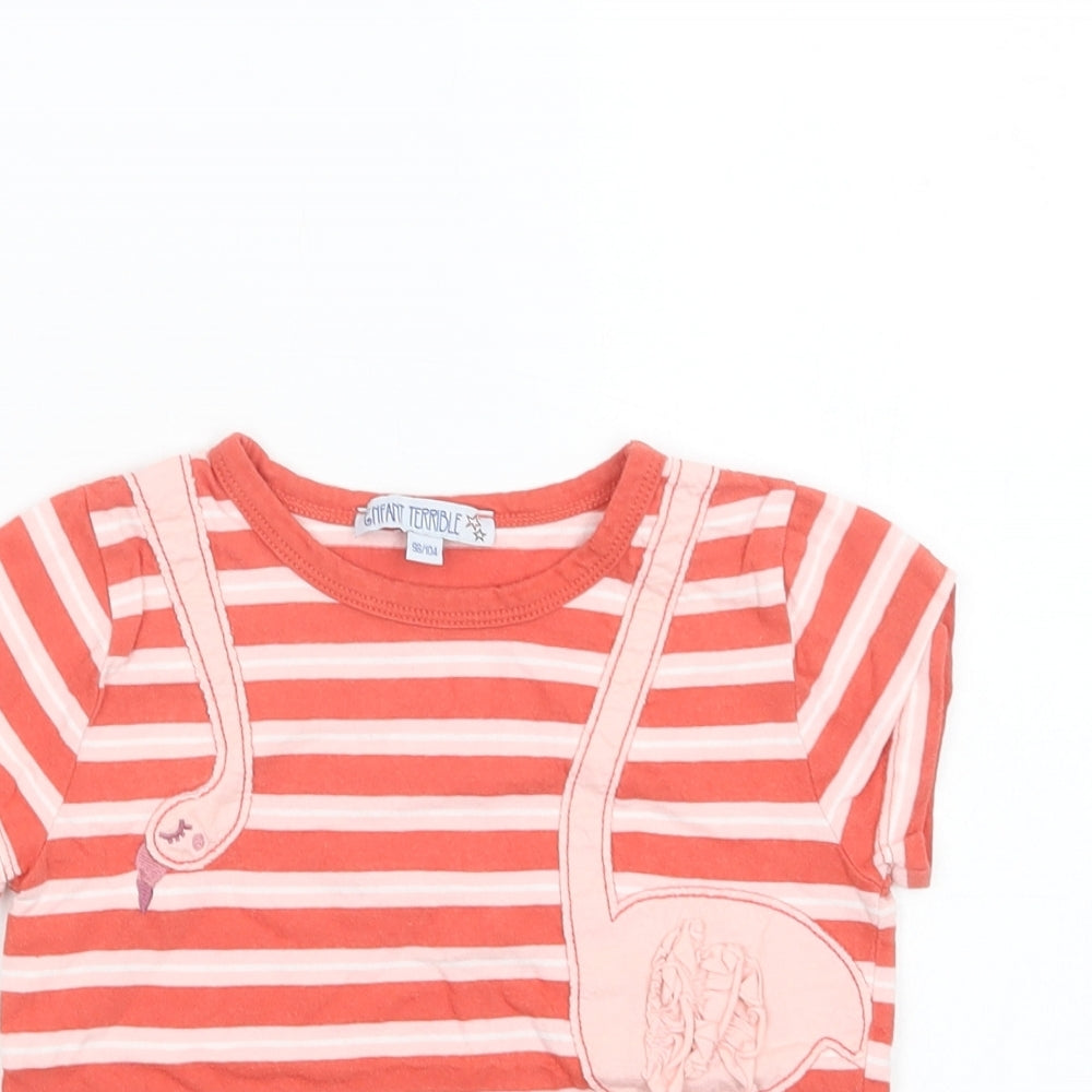 Enfant Terrible Girls Red Striped Cotton Basic T-Shirt Size 3-4 Years Crew Neck  - Flamingo