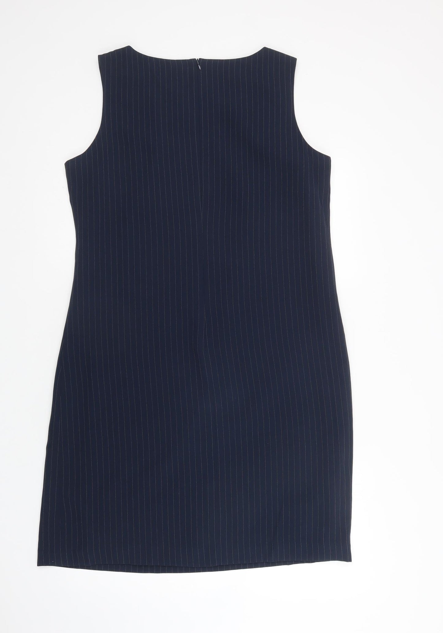 AYC By Joshua Faulk Womens Blue Striped Polyester Pinafore/Dungaree Dress  Size 14  Round Neck Zip