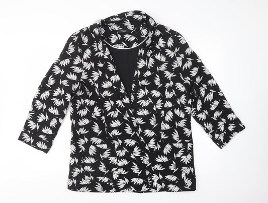 M &Co Womens Black Floral  Jacket Blazer Size 16