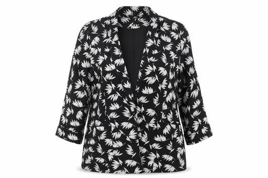 M &Co Womens Black Floral  Jacket Blazer Size 16