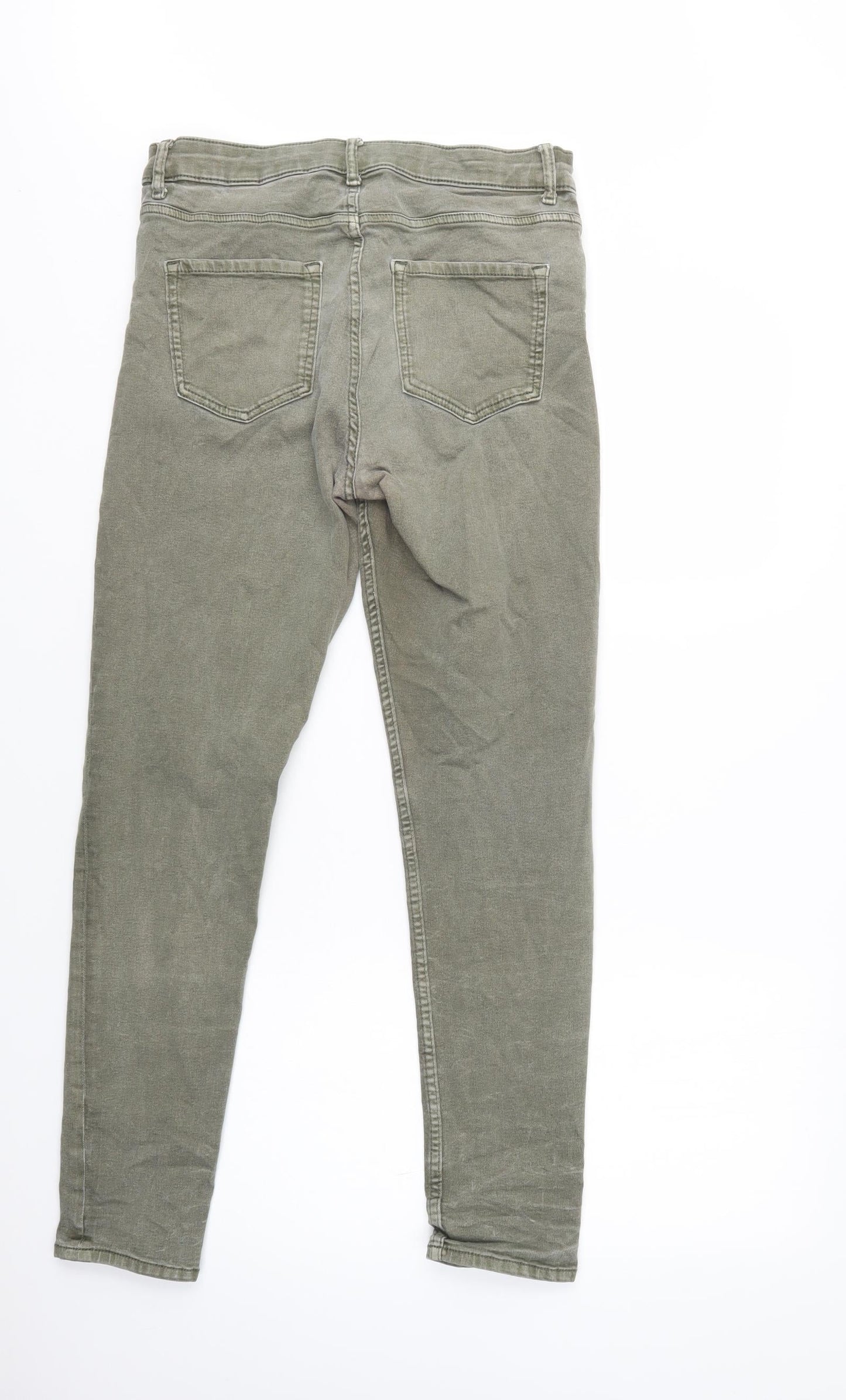 M&S Womens Green  Cotton Skinny Jeans Size 12 L31 in Regular Button