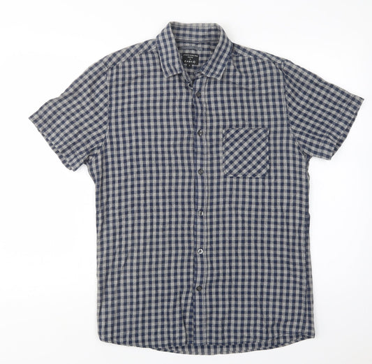 Mens UK Size S Matalan Blue  Button-Up Short Sleeve Casual Shirt