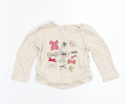 Matalan Girls Beige  Cotton Basic T-Shirt Size 12-18 Months Round Neck
