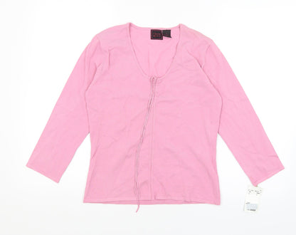 Additional front view of Colour Works women’s pink viscose basic t-shirt, size S, v-neck