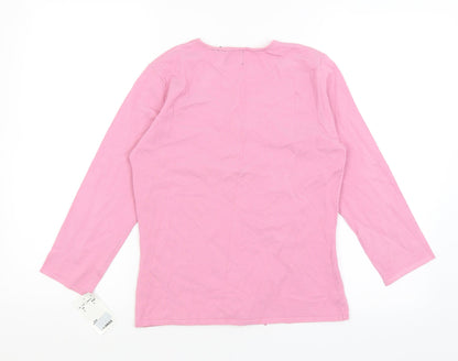Back view of Colour Works women’s pink viscose basic t-shirt, size S, v-neck