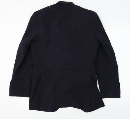 Back view of europa men’s blue polyester jacket blazer, size 38