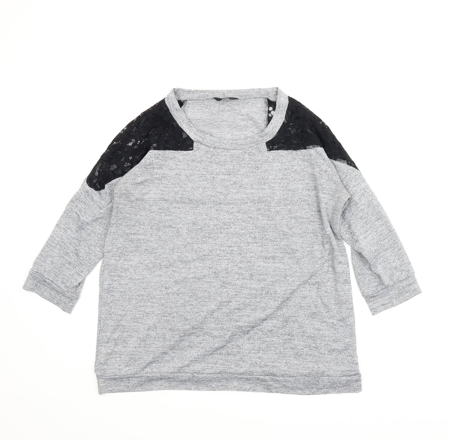 F&F Womens Grey Scoop Neck Floral Polyester Pullover Jumper Size 16