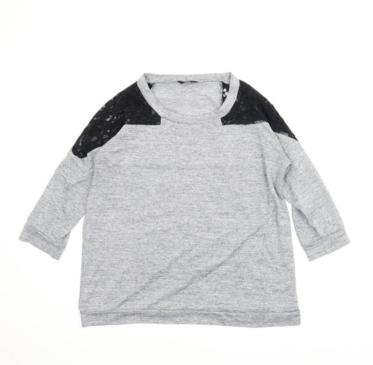 F&F Womens Grey Scoop Neck Floral Polyester Pullover Jumper Size 16