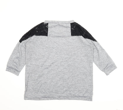 F&F Womens Grey Scoop Neck Floral Polyester Pullover Jumper Size 16