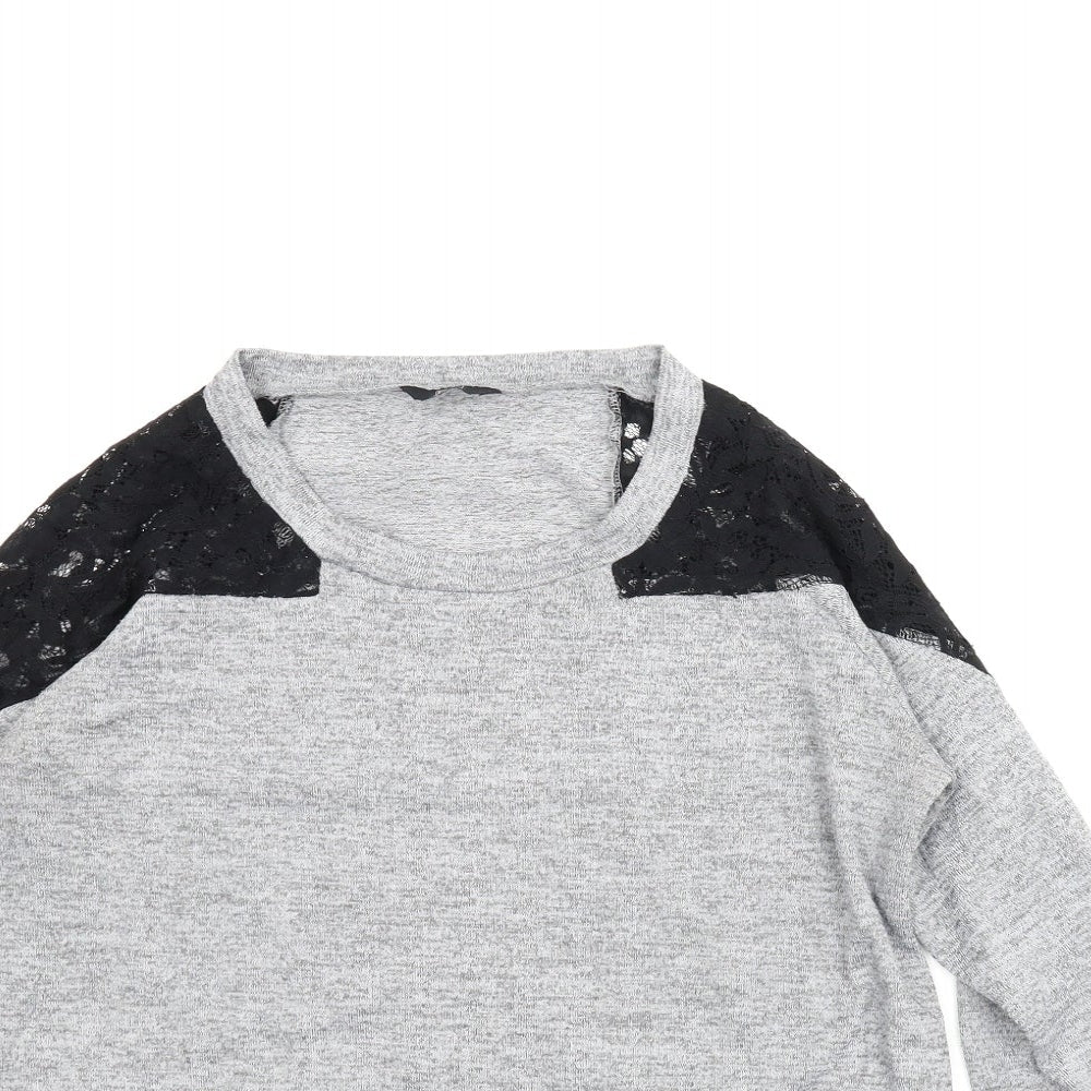 F&F Womens Grey Scoop Neck Floral Polyester Pullover Jumper Size 16