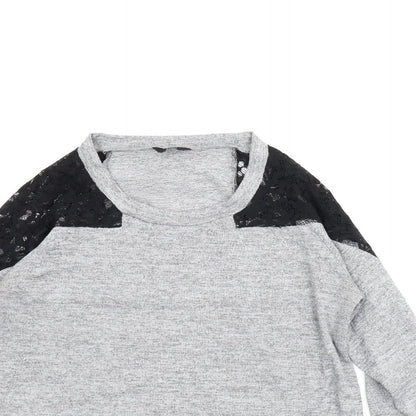 F&F Womens Grey Scoop Neck Floral Polyester Pullover Jumper Size 16