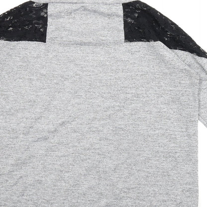 F&F Womens Grey Scoop Neck Floral Polyester Pullover Jumper Size 16