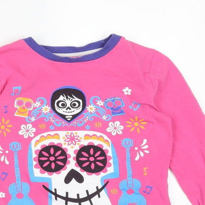 DISNEY  Girls Pink Floral Cotton Basic T-Shirt Size 9-10 Years Round Neck  - DISNEY IN THE LAND OF THE DEAD