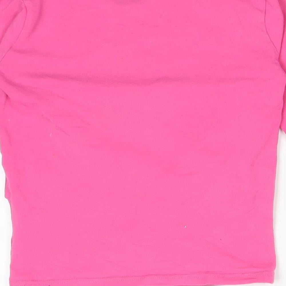 DISNEY  Girls Pink Floral Cotton Basic T-Shirt Size 9-10 Years Round Neck  - DISNEY IN THE LAND OF THE DEAD