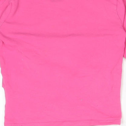 DISNEY  Girls Pink Floral Cotton Basic T-Shirt Size 9-10 Years Round Neck  - DISNEY IN THE LAND OF THE DEAD