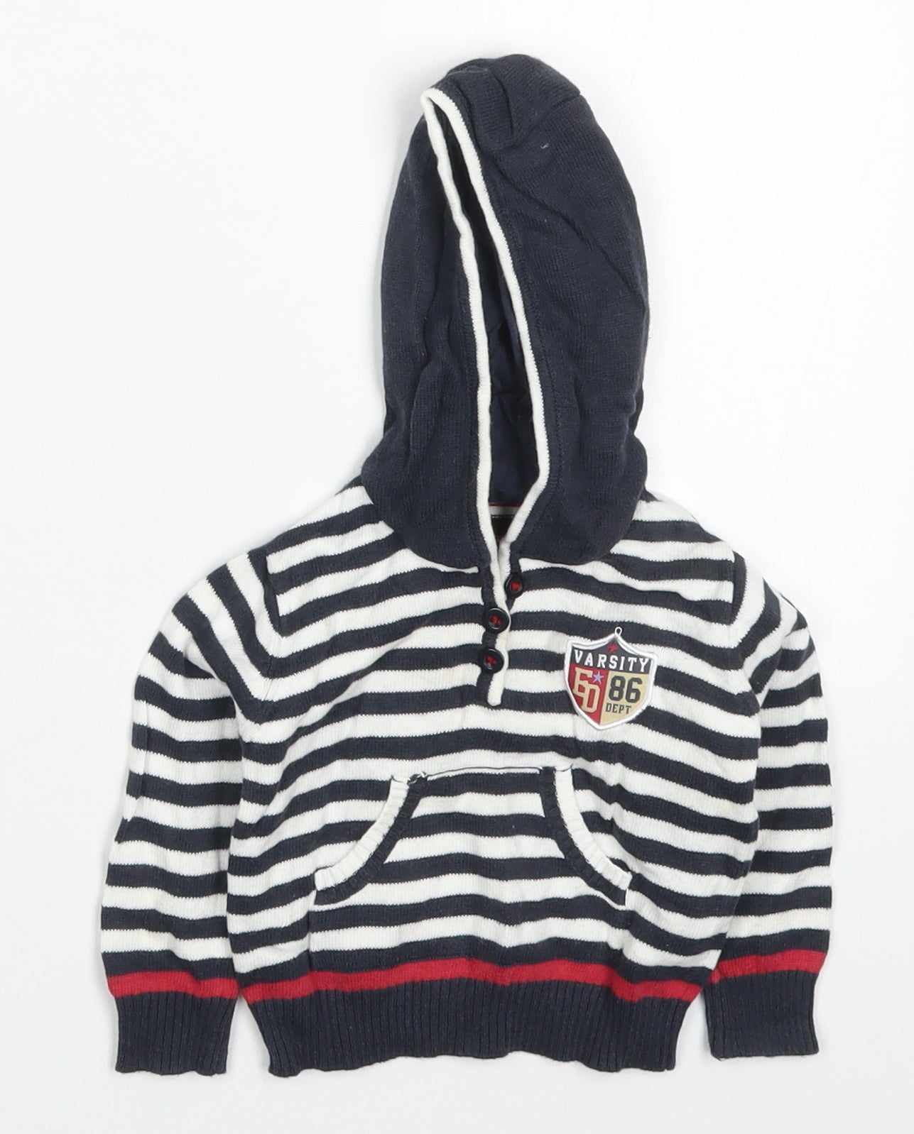 Early Days Boys Blue Striped Cotton Basic T-Shirt Size 3-6 Months High Neck Pullover - Hoodie