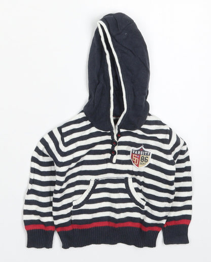 Early Days Boys Blue Striped Cotton Basic T-Shirt Size 3-6 Months High Neck Pullover - Hoodie