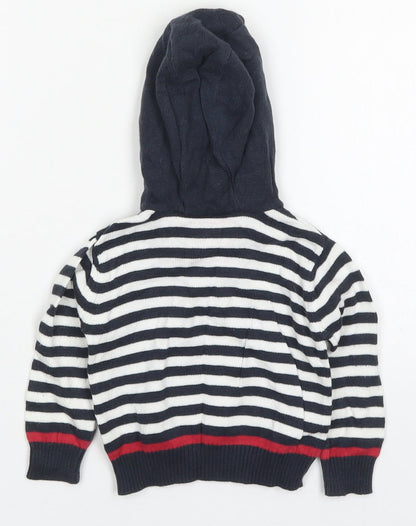 Early Days Boys Blue Striped Cotton Basic T-Shirt Size 3-6 Months High Neck Pullover - Hoodie